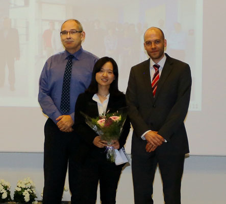 2016 Scholar Yunfeng Nie YUNFENG NIE with Prof. Hugo Thienpont (left) and Prof. Fabian Duerr (right) following Yunfeng's Thesis Defense